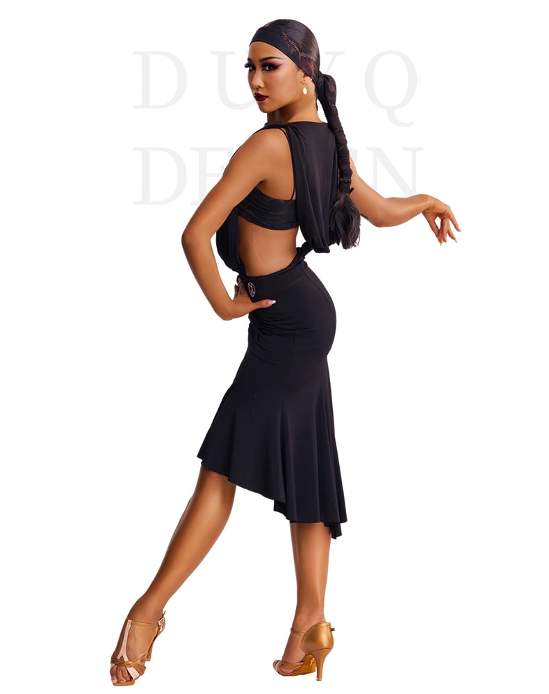 S00023cba7d704d3f969d85594796c7c5J Sexy Sleeveless Black Latin Dance Dress Women Backless Latin Ballroom Rumba Salsa Dance Dresses Stage Practice Wear SL8830