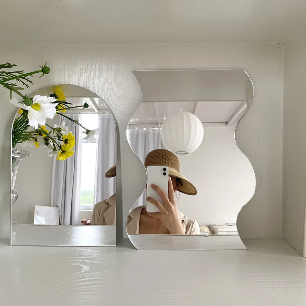 %name ins Hot Sale Wavy Makeup Beauty Mirror Acrylic Mirror Sheet Irregular Edge Desktop Mirror for Makeup Decorative Craft Projects