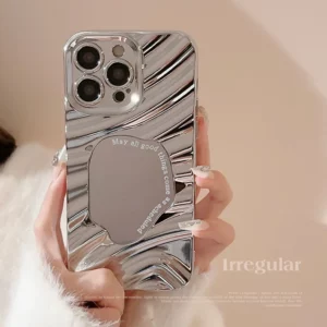 Luxury Plating Mirror Wavy Phone Case For iPhone 15 14 13 12 Pro Max X XS XR 8 7 Plus SE 2022 Soft Shockproof Bumper Cases Cover