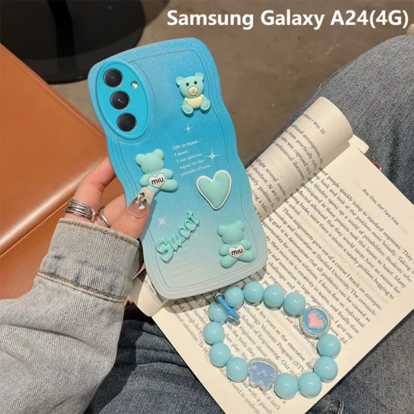 Phone Case for Samsung Galaxy M53 A01 Galaxy A24 A34 Galaxy A54 A70 A71 Wavy Gradient 3D Sweet Bear Bracelet Protection Cover - Image 2
