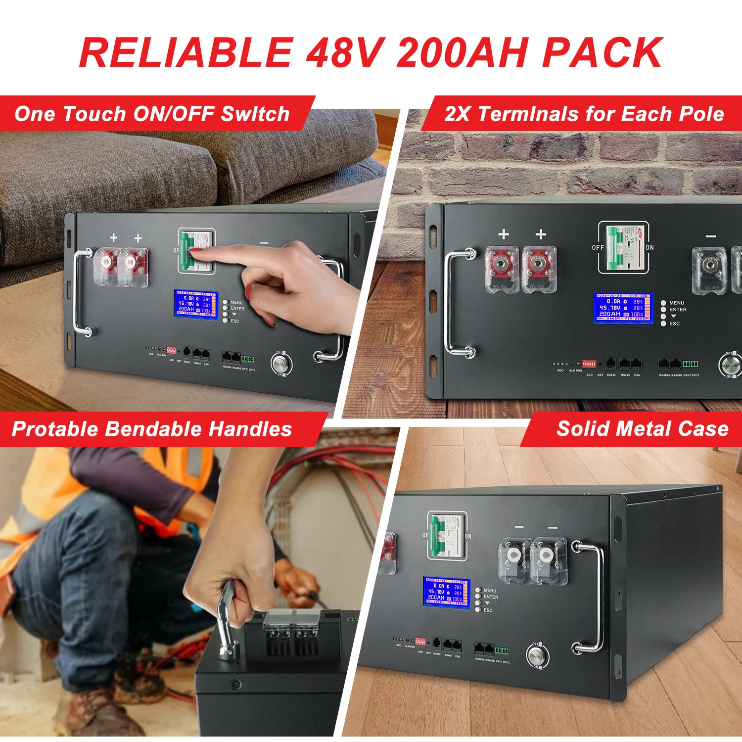 %name New 48V 300Ah LiFePo4 Battery Pack 51.2V 5kw Lithium Iron Phosphate Batteries 16S 100A Built in BMS 48V 100AH 200AH Pack No Tax